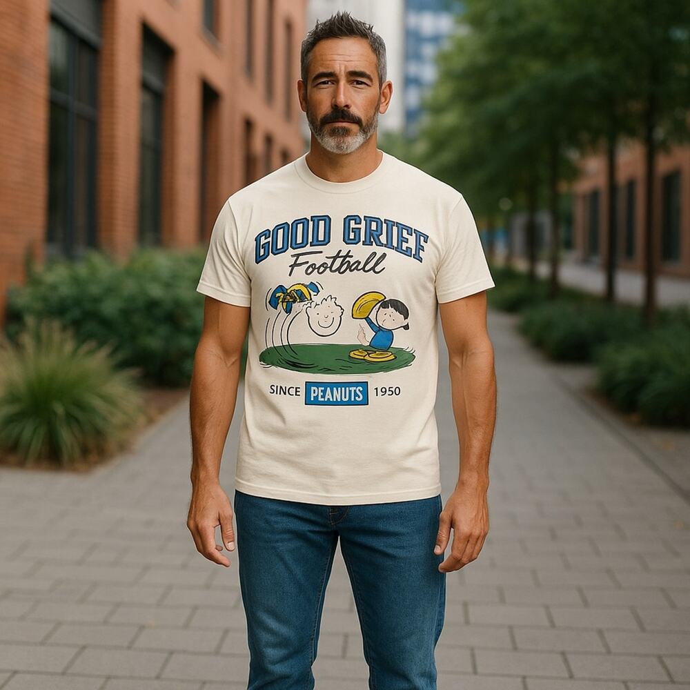 PEANUTS Men’s Medium GOOD GRIEF FOOTBALL T-Shirt - Picture 2 of 4